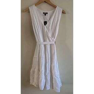 Express White Faux Wrap Tiered Mini Dress Womens M Boho Minimal Bridal